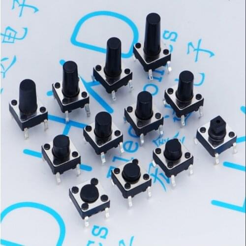 20PCS 4Pin 6*6 Micro Tact Push Button Switches DIP 6x6x4.3/5/6/7/8/9/10/11/12/13/14MM 4.3mm 5mm 6mm 7mm 8mm 9mm 10mm 11mm
