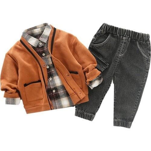 Spring Autumn 3 PCS Kids Clothes Boys Sets Children Littile Boy Baby Sets Cotton Long Sleeve Shirt+Cardigan+Pants 1-4 Years