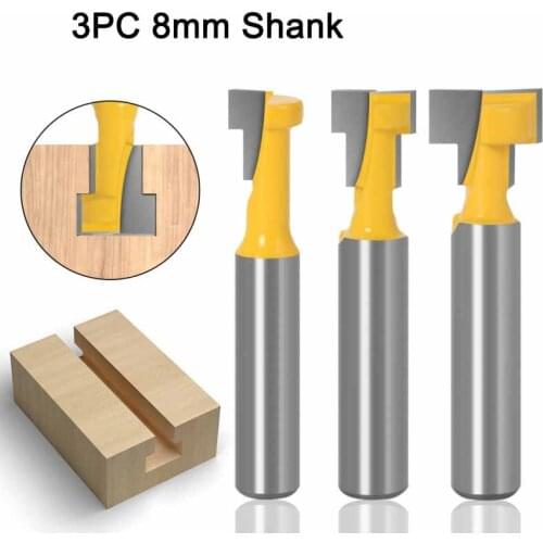 3Pcs 8mm Shank Key Hole Bits Router Bit Set Hex Bolt T Slotting Milling Cutter For Woodworking Slotting Hole Tool