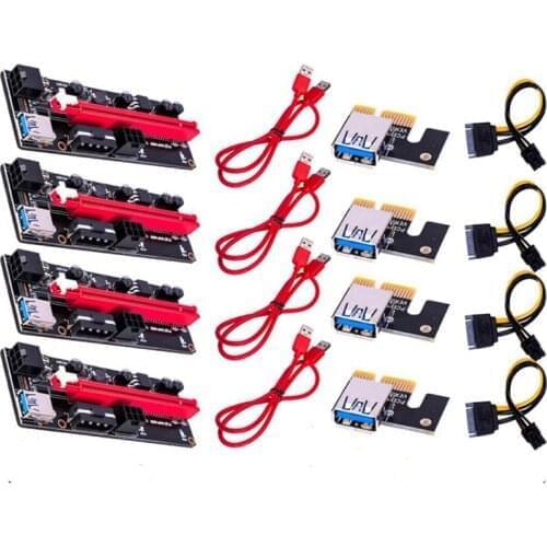 4Pcs VER009 USB 3.0 PCI-E Riser VER 009S Express 1X 4X 8X16X Extender Riser Adapter Card SATA 15Pin to 6 Pin Power Cable