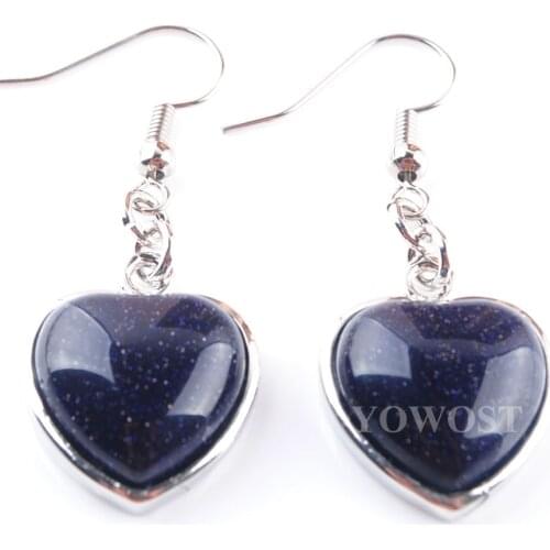 5 Pairs Drop Earrings Natural Stone Heart Pendant Blue Sand Hanging Earring Dangle Girls Women Anniversary Gift Jewelry QR3183