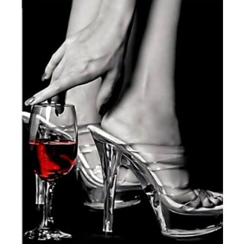 5D Diy Diamond Painting Full Square Round Sexy woman red wine high heels 5d Embroidery Cross Stitch Wedding DecorationZP-2500