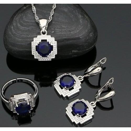 925 Sterling Silver Sapphire Jewelry Set Earrings Ring Pendant Chain for Woman Anniversary Gift Wedding Accessories