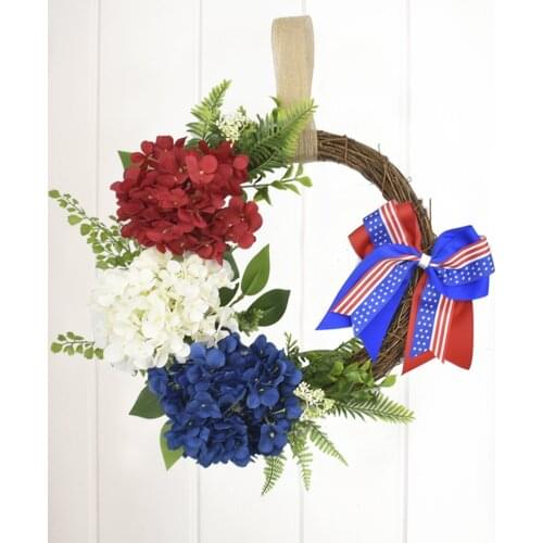 American Patriotic Wreaths, 15.7'' Red White and Blue Flower Garland Front Door Decor, July of 4th Independence Day Decoration