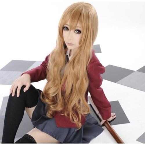 Anime TIGER DRAGON Toradora! Aisaka Taiga Cosplay Wigs 80cm Long Linen Brown Wavy Heat Resistant Synthetic Hair Wig + Wig Cap