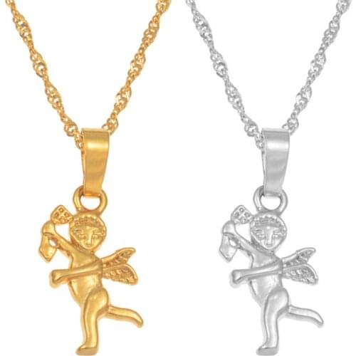 Anniyo Small Size/Religious Charm Cupid Pendant Necklaces Women Girls Silver Color/Gold Color Christian Catholic Jewelry #167606