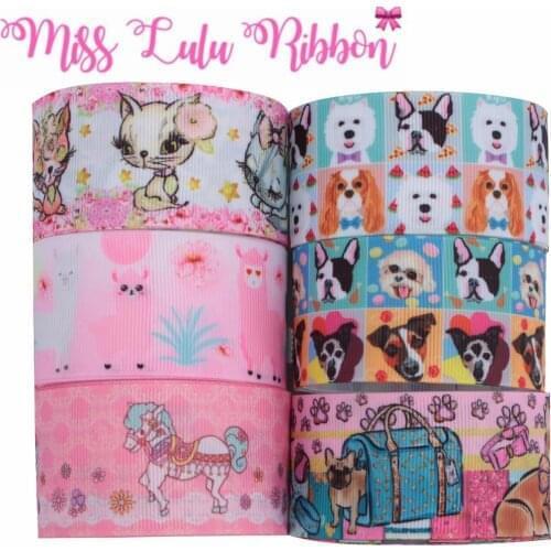 16mm-75mm Colorful Flower Star Fox Cartoon Alpaca Printed Grosgrain/Elastic Ribbon Geometric Stripe DIY Hair Bows 50yards/roll