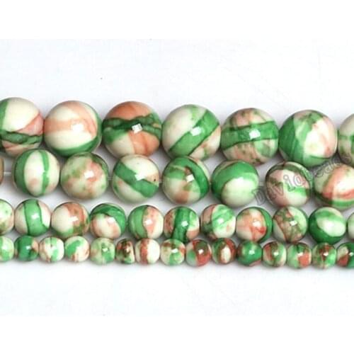 Free Shipping Natural White Red Green Colorful rain stones Round Loose Beads 16" Strand 4 6 8 10MM Pick Size For Jewelry diy