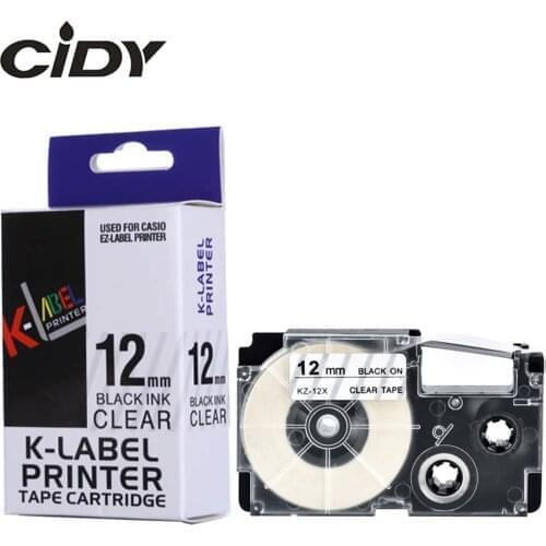 CIDY 100pcs 12mm XR-12X XR12X XR 12X Casio 12mm Black on Clear Ribbon label tape for EZ-label Printer KL-60L KL-120L KL-780