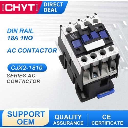 CJX2-1810 LC1-D18 AC Contactor 18A 3 Phase 3-Pole 380V 220V 110V 36V 24V 50/60Hz Din Rail Mounted 3P+1NO Normal Open