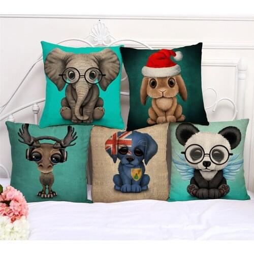 Decorative throw pillow case cover square shape animals elephant panda Polyester cushion cover housse de coussin 45x45cm