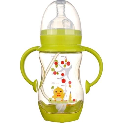 Children handle silicone nipple cartoon shatterproof 140ml PPSU wide diameter learn drinking baby bottle on sale KD1264