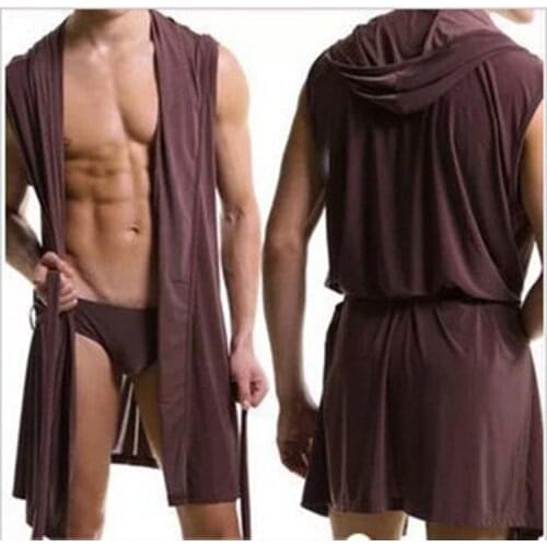 Hooded bathrobe Mens Underwear Silk Soft Gown Pajamas Men Robes Plus Size Sexy Sleepwear Kimono Gay Wear