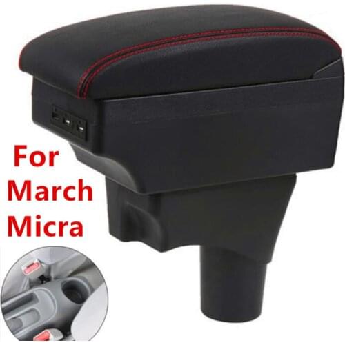 For Nissan March Micra K13 MK4 IV armrest box central Store content Storage box USB interface 2010-2017