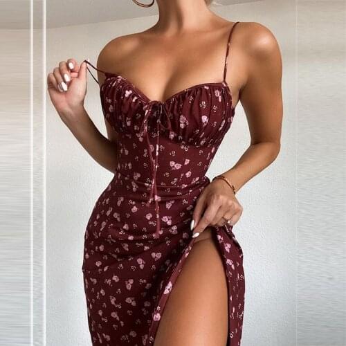 Womens Floral Print midi Dress, Bodycon, Sexy, High Slit, Sleeveless, Elegant Party Wear, Backless, New Collection 2021