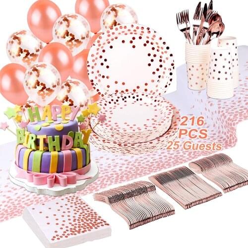 Elegant Rose Gold Dinnerware Paper Plates Party Supplies Disposable Tableware Sets for Birthday Graduation Cocktail Wedding