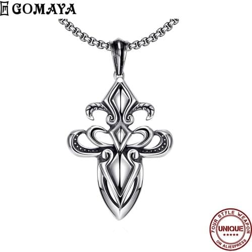 GOMAYA Retro Art Cross Pendant Necklace For Men Unique Design Stainless Steel Necklace Anniversary Gift For Boyfriend Hot Sale