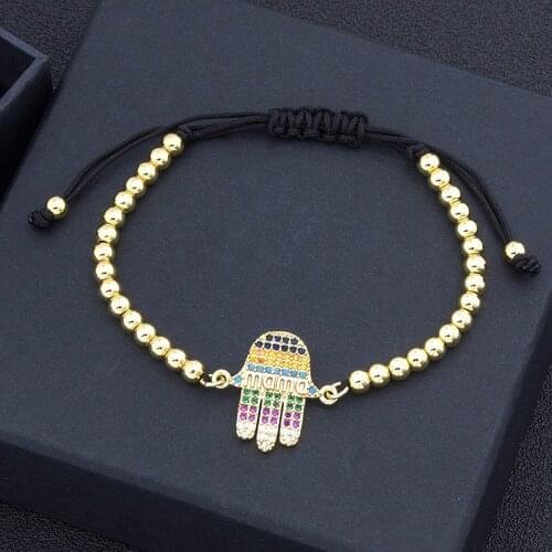 Hot Sale Women Letter Mama Black Rope Adjustable Handmade Bead Bracelets Bangles Gold Color Copper CZ Jewelry For Mother Gifts