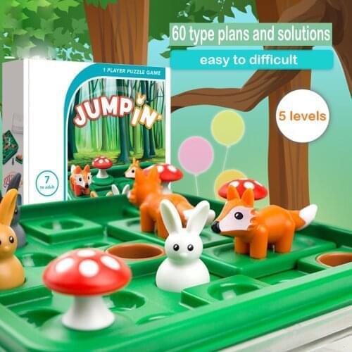 Bunny Bouncing Game Kids Puzzle Board Checkers Toy Funny Rabbit Fox Moving Strategy Tabletop Gift for Children Brain Development
