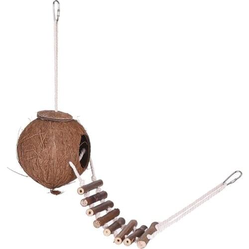 Coconut Bird Nest Hut with Ladder for Parrots Parakeet Cockatiel Pet Supply