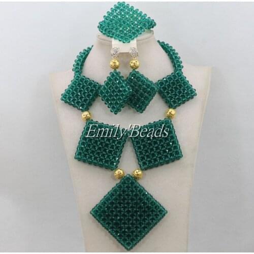 African Wedding Beads Bridal Jewelry Sets Crystal Teal Green Nigerian Wedding Party Beads Necklace Set Free Shipping AIJ240