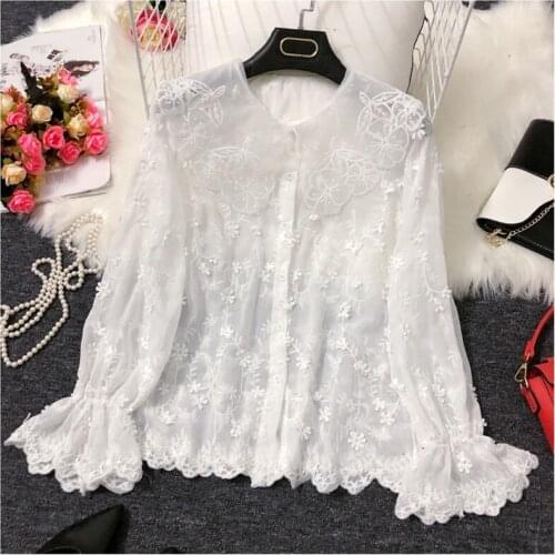 Korean 2020 Spring Autumn Sweet Shirt Comfortable Solid Women Casual Long Sleeve Ladies Elegant Shirts Fashion Tops embroidery