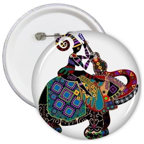 Cow Ride Blow Elephant Trekking China Minority Colorful Dressing Custom Totem Sketch Round Pin Badge Button 5pcs"