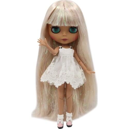 ICY DBS Blyth Doll 30cm dark skin matte face Flash mixed gold straight hair 1/6 JOINT body SD DIY high quality toys gift
