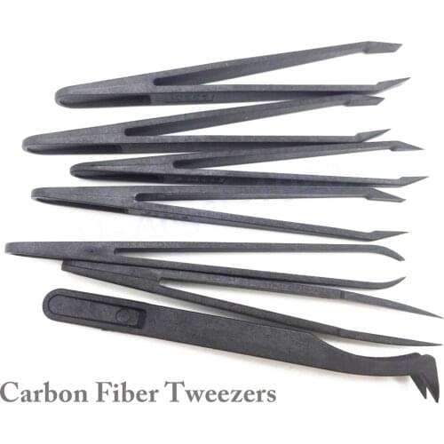 7pcs/lot Tweezer Set Antistatic Tweezers Carbon fiber composite Plastic Tweezer Heat Resistant Repair Tool