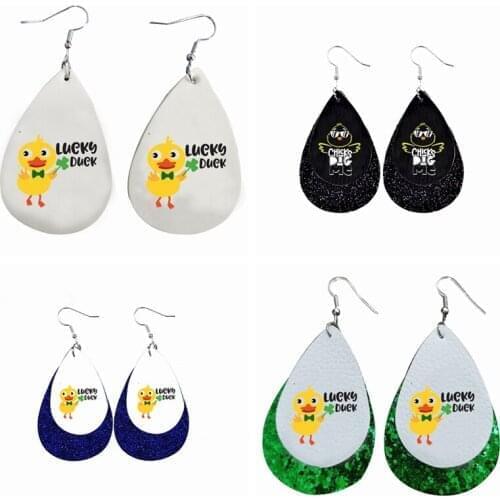 New 4 Styles Easter Printed Leather Drop Earrings Luck Chicks Creative Cute Ear Jewelry Gift Stock