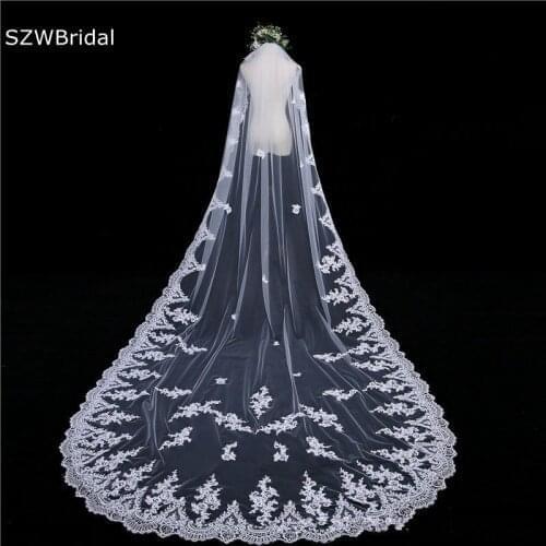 New Arrival White Ivory Wedding Veils Lace Appliques Bridal Veil Bruiloft accessoires Wesele Sexy wedding veil long