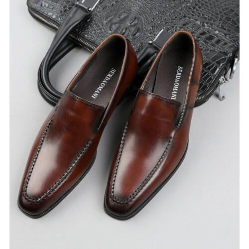 Flat Genuine Leather Business Mens Dress Shoe Fashion Elegant Formal Wedding Shoes Handmade Slip On Office Oxford Footwear 2021