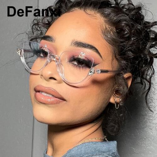 Retro Transparent Cat Eye Glasses Frame Rhinestone Clear Half Cat Eye Eyeglasses Optical No Prescription UV400 Eyewear SE172