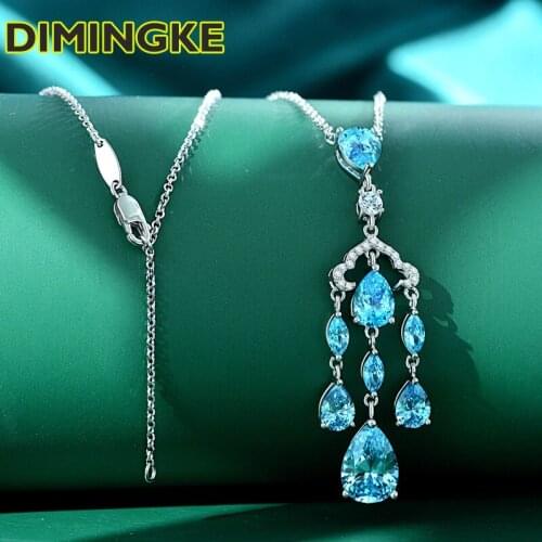 DIMINGKE 8*12MM Teardrop Shape Aquamarine Pendant Necklace S925 Sterling Silver Fine Jewelry Wedding Party Lover Gift