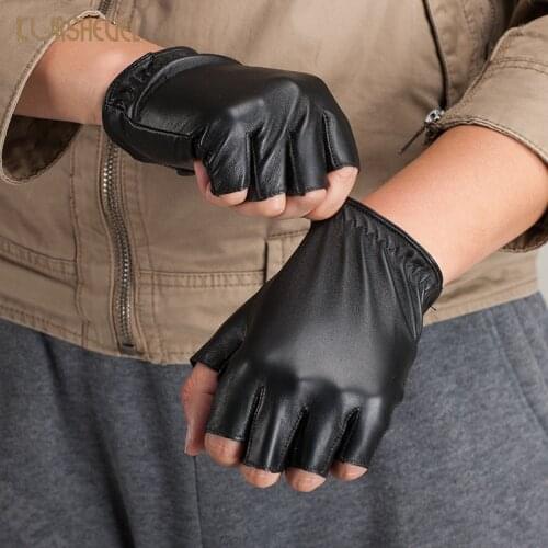 Men Solid Elastic Wrist Windproof Genuine Leather Gloves Half Finger Riding Cycling Motorcycle Driving Gloves Leather AGD011