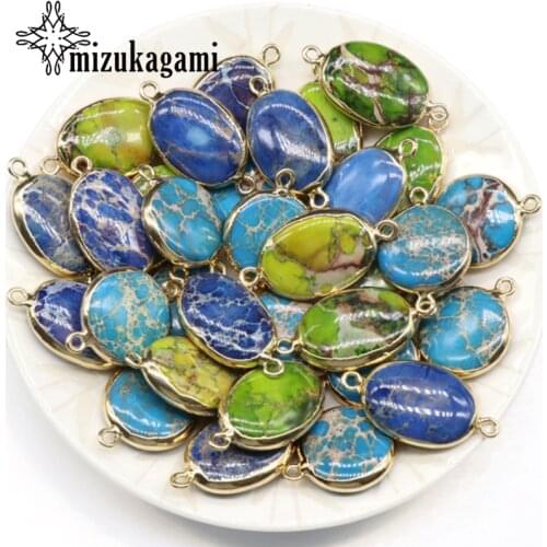 Natural Stone Charms Pendant Big Round Oval Double Hole Connectors Charms Pendant 2pcs/lot 20mm 25mmFor DIY Jewelry Accessories