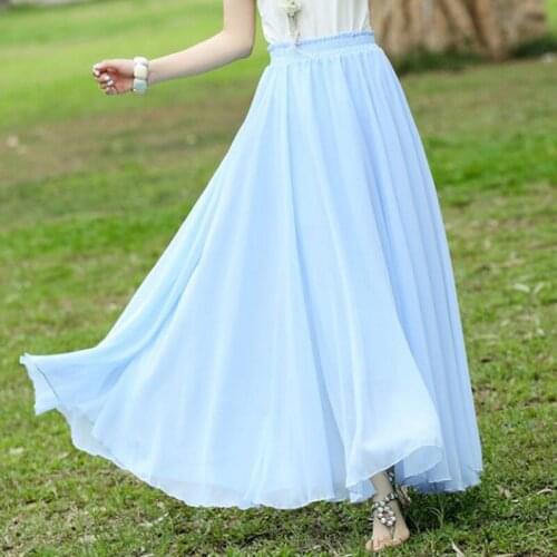 Casual Skirt Summer Chiffon Skirts Mid Calf Length A Line Beach Skirt Fashionable Casual Korean Version Schoolgirl Skirt Women