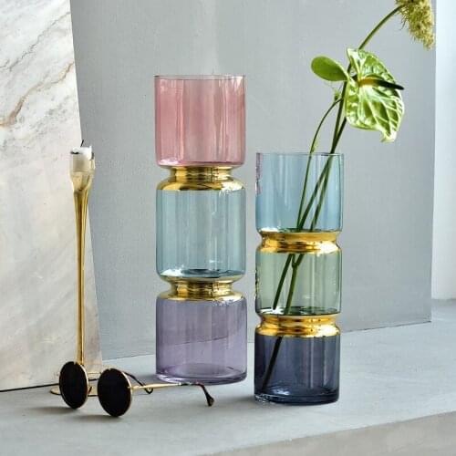 Transparent Glass Container Color Vase Home Decoration Accessories Living Room Dining Table Flower Arrangement Hydroponic Vase