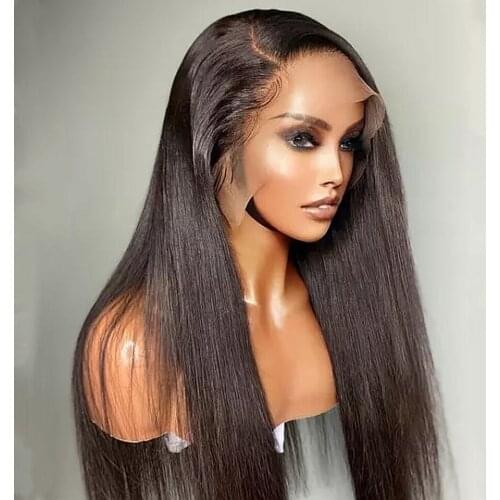 Straight Glueless Synthetic Lace Front Wig Heat Resistant Fiber Natural Color Daily Wearing Wigs Light Yaki Medium Cap