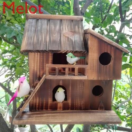 Bird Nest New plus-Sized Bird Nest Bird Cage Wooden Carbonized Antiseptic Wood Bird House Outdoor Idyllic Decoration Bird House