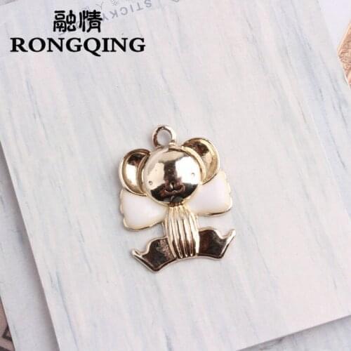 RONGQING 10pcs/lot animal Bear charm DIY Oil Drop Zinc Alloy Colourful
