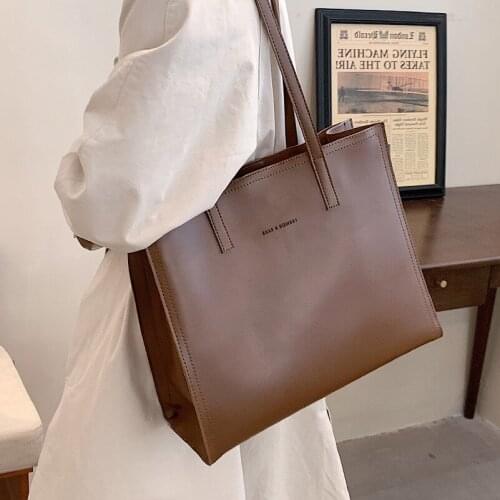 Luxury Leather Big Bag Female 2021 New Trendy Simple and Versatile Shoulder Bag Large Capacity Retro High-end Commuter Tote Bag