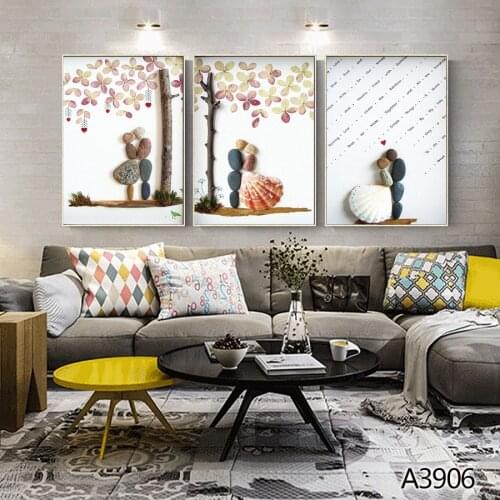 Modern Oil Painting Print on Canvas 3pcs Modular Color Cartoon Stone Shell Printing Canvas Panting Wall Art Picture Home Decor