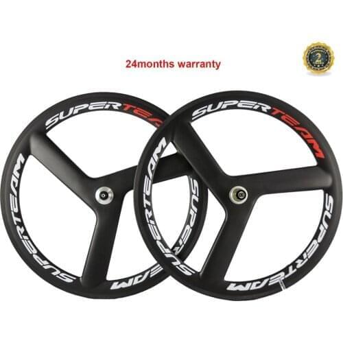 SUPERTEAM 700C Road Carbon Wheelset Tri Spoke 56mm depth 23mm width Clincher Carbon Fixed gear Track 3 Spoke Wheel