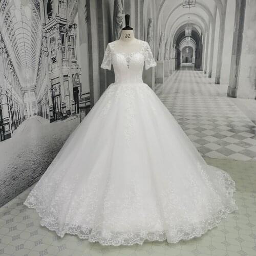 AmL 6844 wedding dress Bride white Party lace Elegant long perfect guest princess cut Fluffy civil train simple wedding dresses