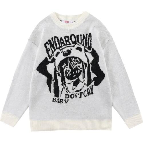 Harajuku Sweater Men Anime Graphic Oversize Sweaters for Men Autumn Knitted Pullovers Japanese Hip Hop Streetwear Couple Sweater