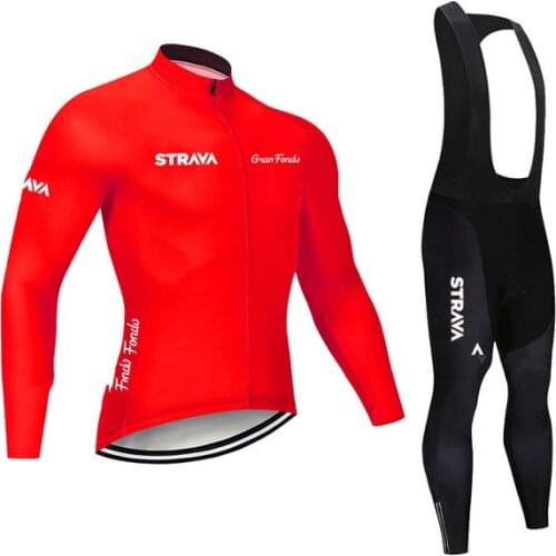 2020 STRAVA Team Long Sleeve Cycling Jersey Set Bib Pants Ropa Ciclismo Bicycle Clothing MTB Bike Jersey Uniform Men Clothes