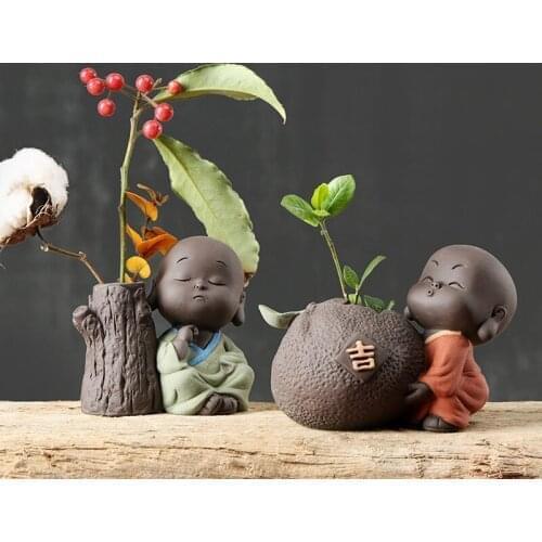 Tea pet little monk water culture vase creative ornament fine tea accessories mini flower tea ceremony