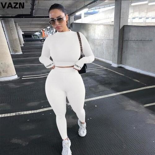 VAZN 2020 Autumn Hot Sales Free Soft Elastic Sexy Tracksuits Solid Full Sleeve Top Long Pants Tracksuits Women 2 Pieces Set