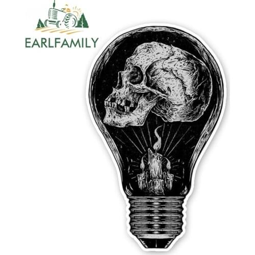 EARLFAMILY 13cm x 7.89cm Light Bulb Skull Head Decal Motorcycle Car Stickers Accessories Vinyl JDM Bumper Rear Windshield